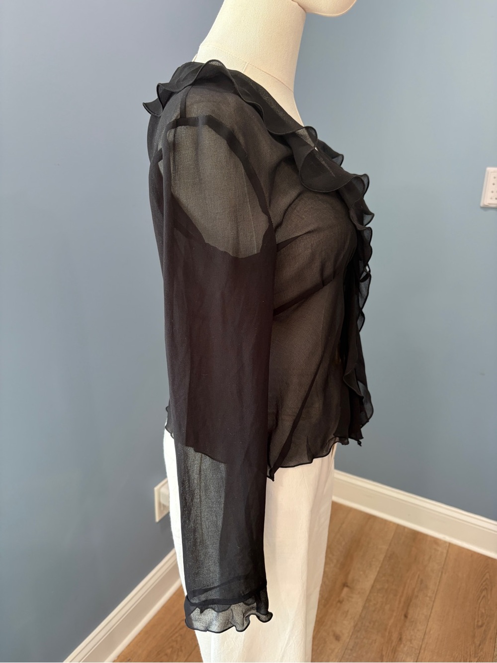 Wilfred Frenchy Blouse Black Sheer Ruffle Tie Front Top XS - Picture 5 of 9